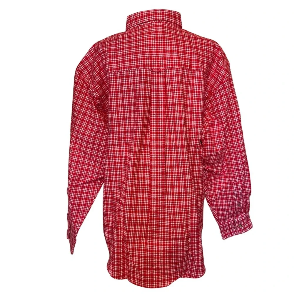 NWT Lands' End‎ Red Checkered Plaid Cotton Men's Shirt Size Large